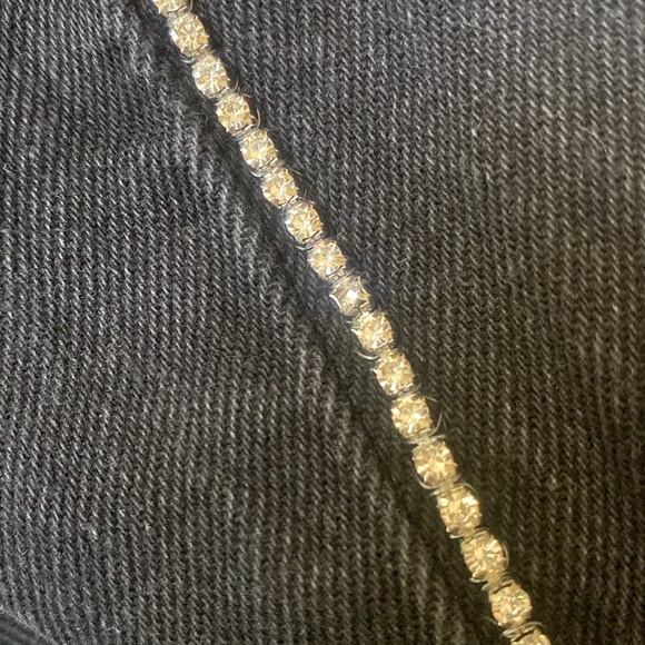 ZARA Side Rhinestone Embellished Black Jeans Frayed Hem Size 8 US - Picture 9 of 16